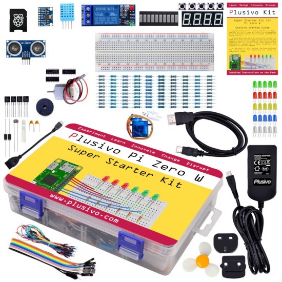 Plusivo Pi Zero W Super Starter Kit without Raspberry Pi Zero WH and without NOOBs – EU and UK interchangeable plug