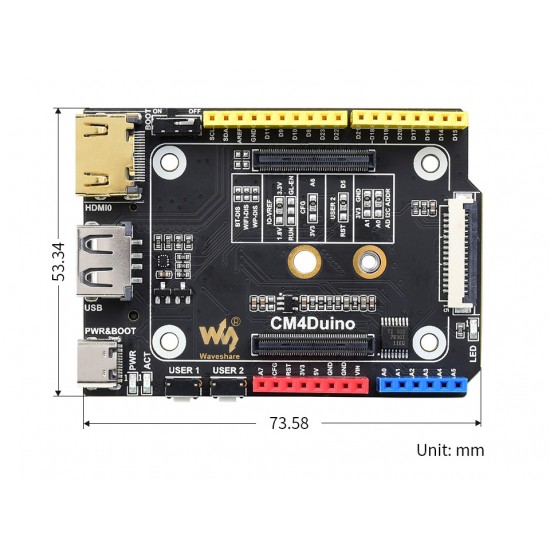 Waveshare Arduino Compatible Base Board For Raspberry Pi Compute Module 4, HDMI, USB, M.2 Slot