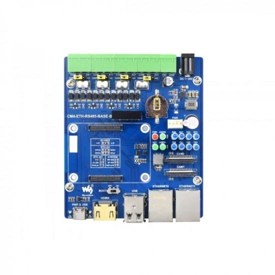 Waveshare Dual ETH Quad RS485 Base Board (B) for Raspberry Pi Compute Module 4, Gigabit Ethernet, 4CH Isolated RS485