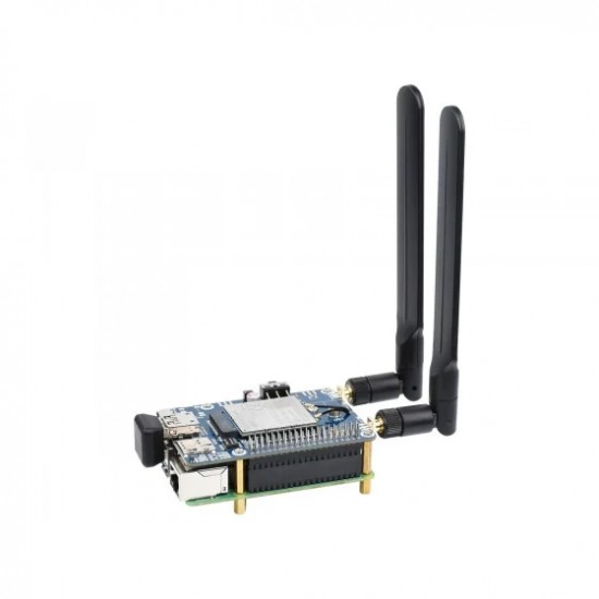 Waveshare EM06-E LTE Cat-6 HAT for Raspberry Pi, Dual Antennas LTE-A, Multi Regions Multi Band, GNSS