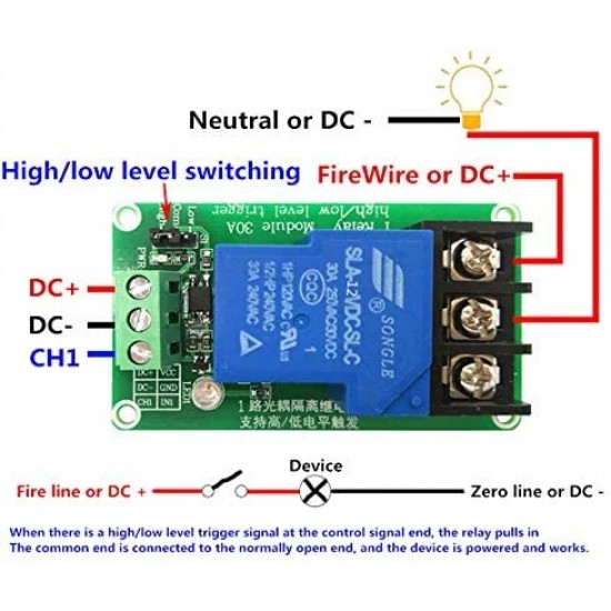1 Channel Relay Module, 30A with Optocoupler, Isolation 12V Supports, High and Low Triger