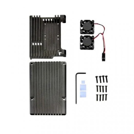 Aluminum Heat Sink Case with Double Fans for Raspberry Pi 4B – Black