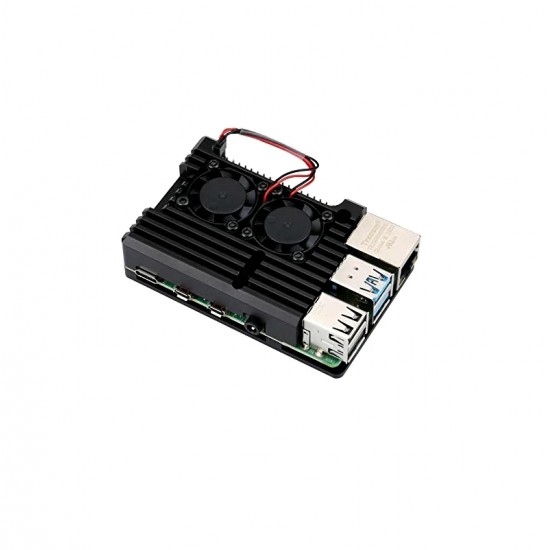 Aluminum Heat Sink Case with Double Fans for Raspberry Pi 4B – Black
