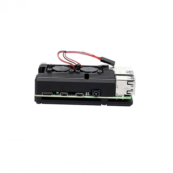 Aluminum Heat Sink Case with Double Fans for Raspberry Pi 4B – Black