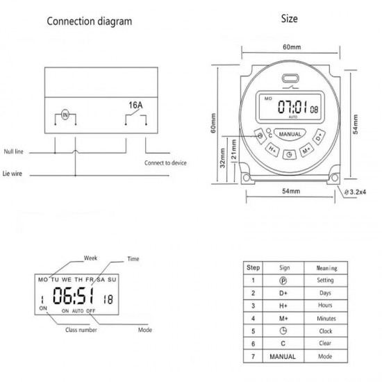L701 Microcomputer AC 240 V LCD Digital Display Programmable Electronic Timer Switch