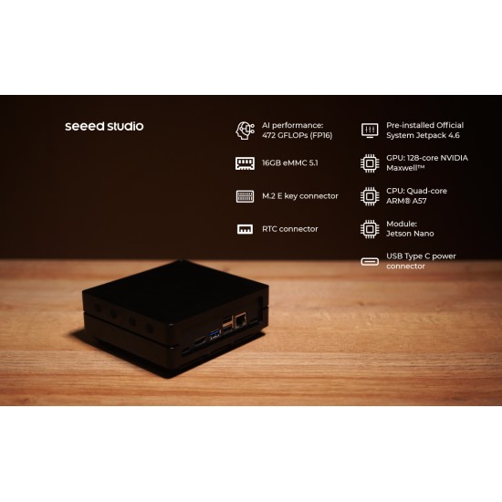 reComputer J1010 Edge AI Device with Jetson Nano module, M.2 Key E Slot, Type-C connectors, Aluminium case, pre-installed JetPack System