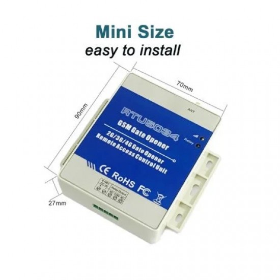RTU5034 2G GSM Gate, Opener Access Relay Switch, Remote Control by Free Call, Home Alarm System Security, for Automatic Door Opener