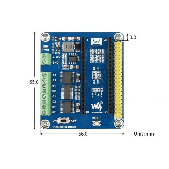 Waveshare DC Motor Driver Module for Raspberry Pi Pico Driving up to 4x DC Motors