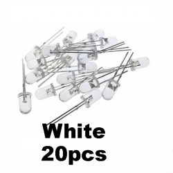 20pcs White Transparent LED Light Diode 5mm (Light Emitting Diod)
